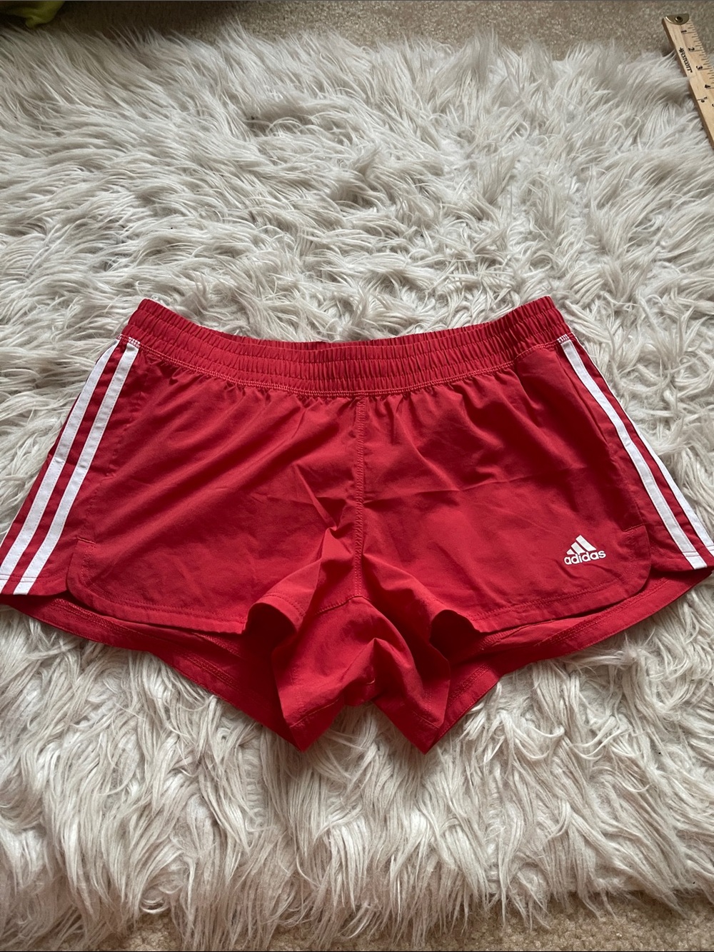 adidas Red Athletic Shorts with White Side Stripes